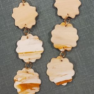 Beige/Gold polymer clay earrings